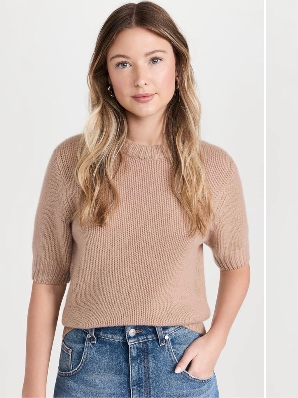 White & Warren Puff Sleeve Crew Cashmere Sweater
